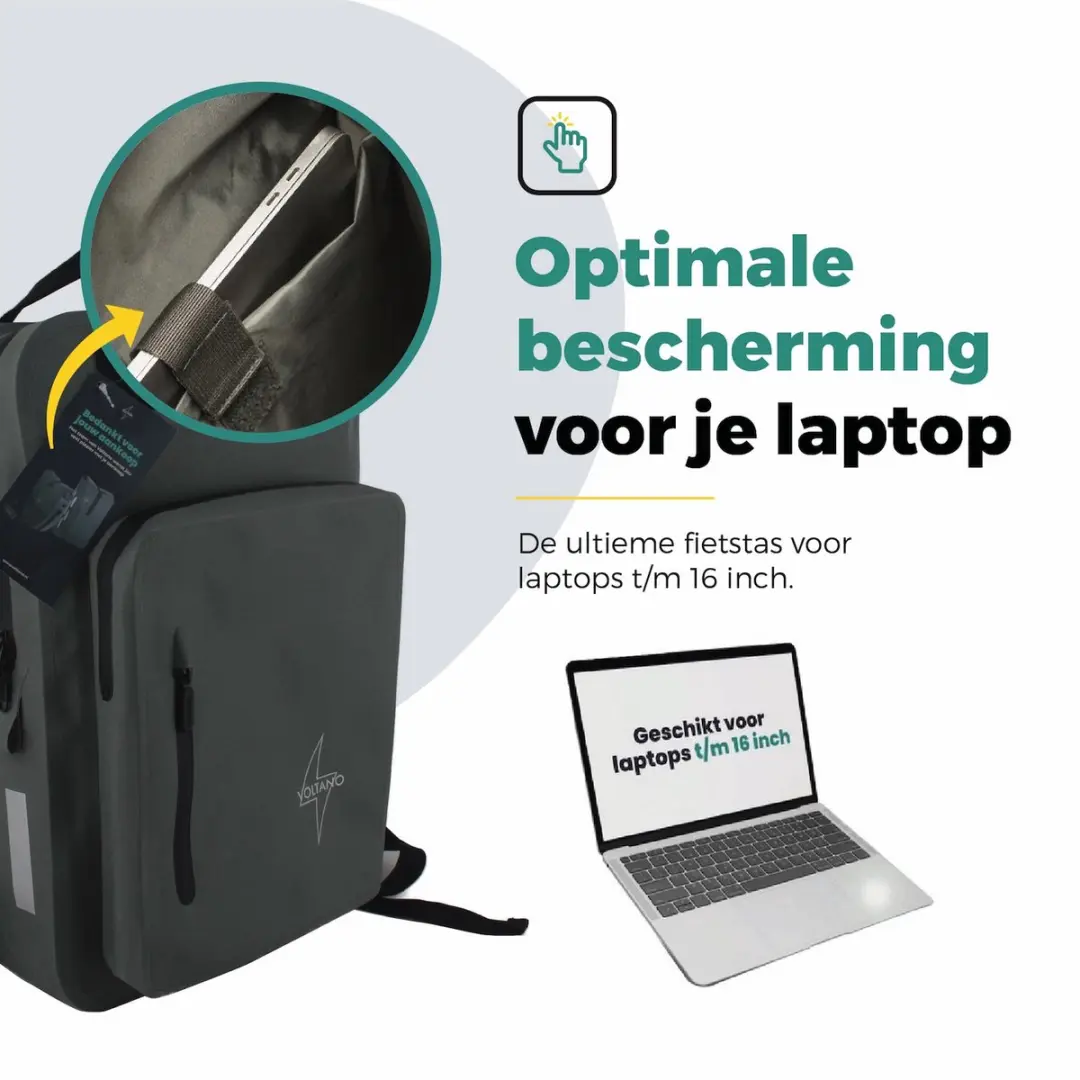 Voltano City Enkele Fietstas Rugzak E-bike 25L - Reflective Grijs/ Groen - Codeslot - afbeelding 6 van 6