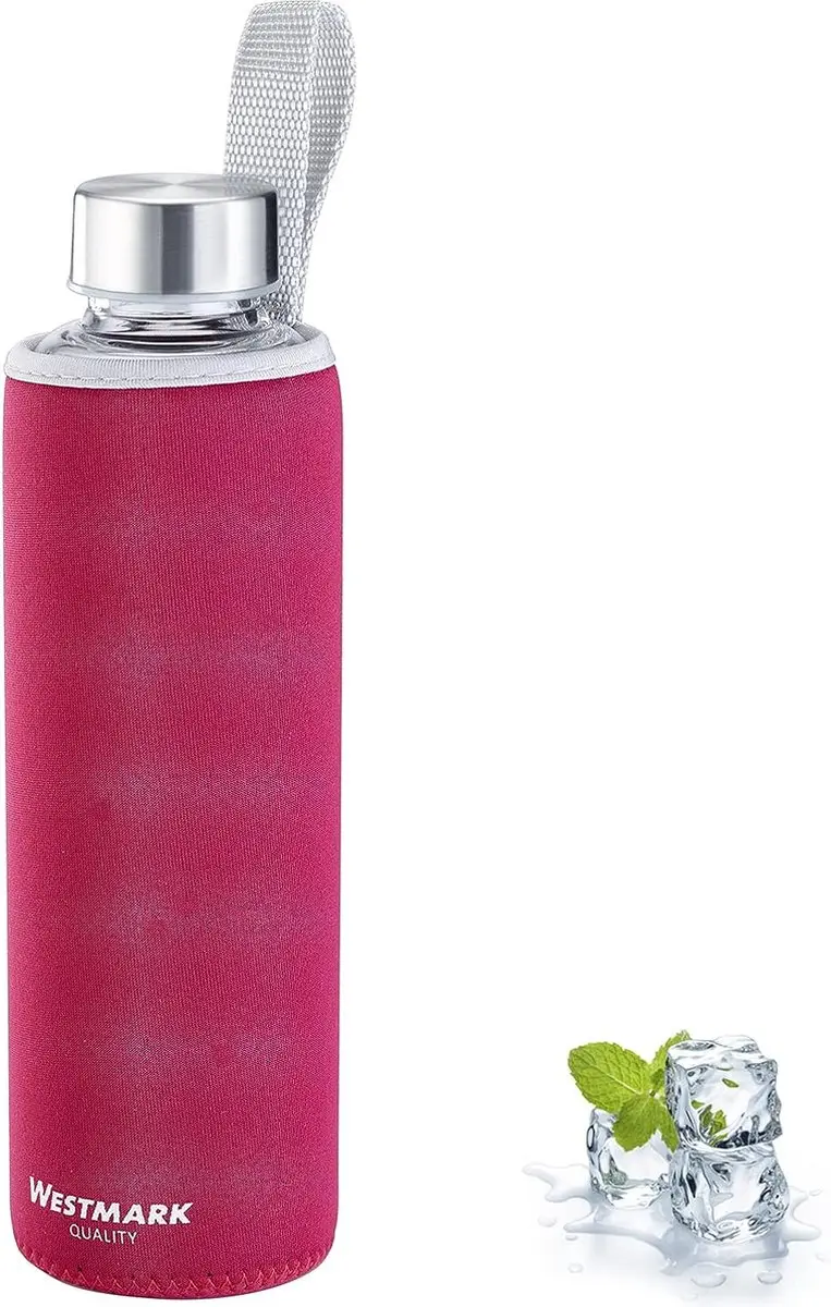 Westmark Viva Drinkfles 550ml - Glas/Siliconen - Rood