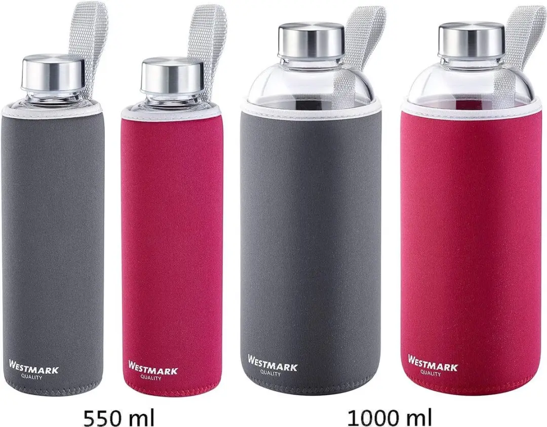 Westmark Viva Drinkfles 550ml - Glas/Siliconen - Rood