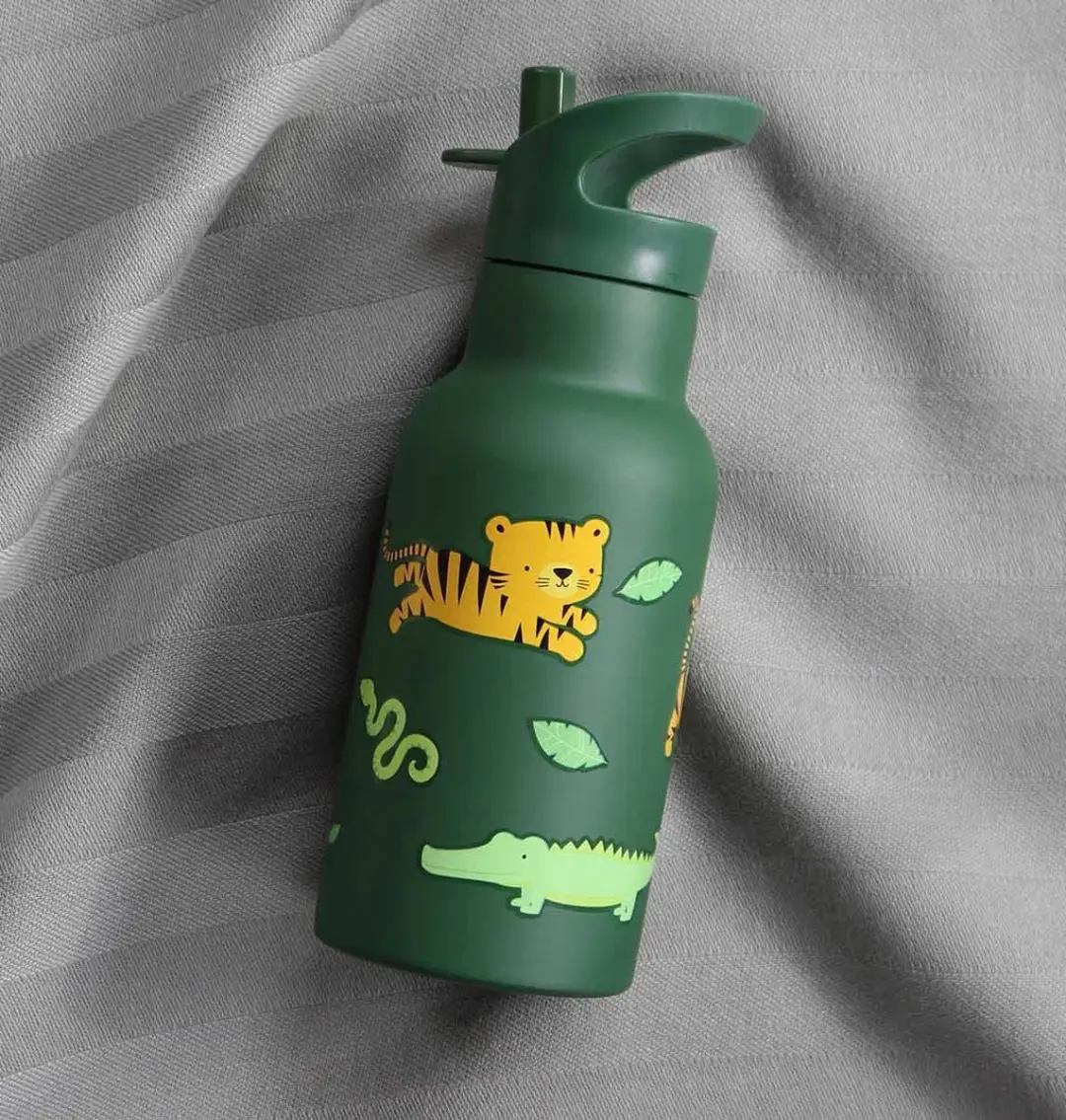 A Little Lovely Company Back to School Set - Drinkfles & Lunchbox - 4 Snackdozen - Jungle Tijger Rood