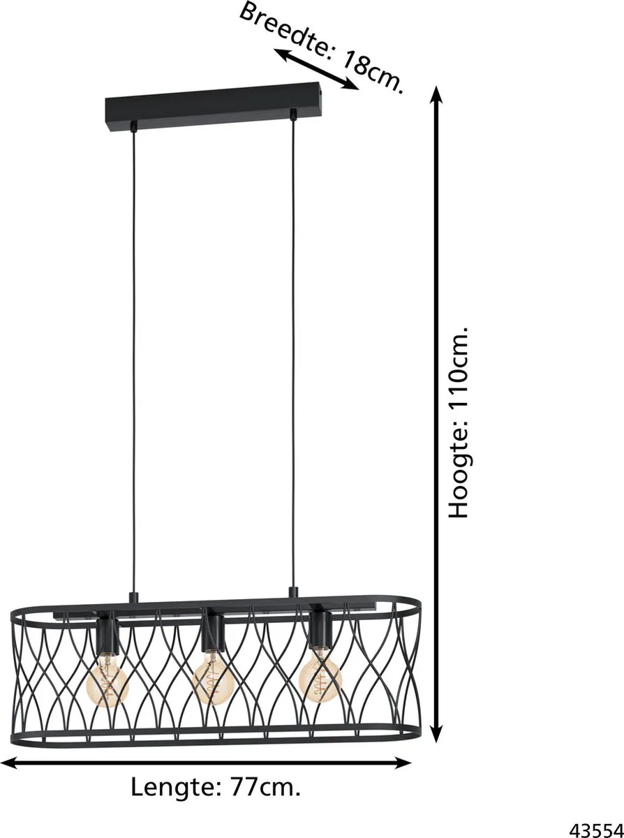 Eglo Giltspur Hanglamp E27 - 3 Lichthouders - 77cm - Zwart - afbeelding 6 van 6