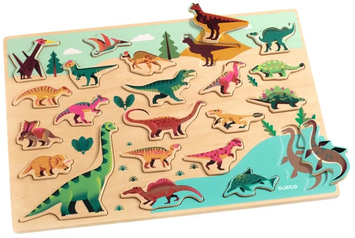 Djeco Inlegpuzzel Dinosaurussen II DJ01832 - Multicolor