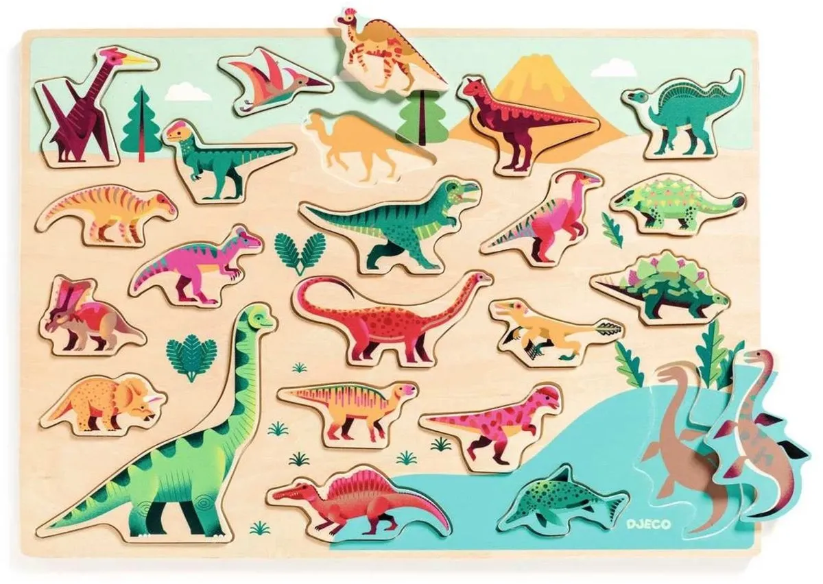 Djeco Inlegpuzzel Dinosaurussen II DJ01832 - Multicolor