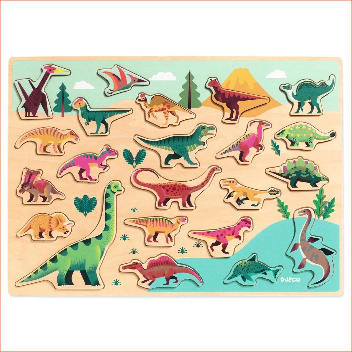 Djeco Inlegpuzzel Dinosaurussen II DJ01832 - Multicolor