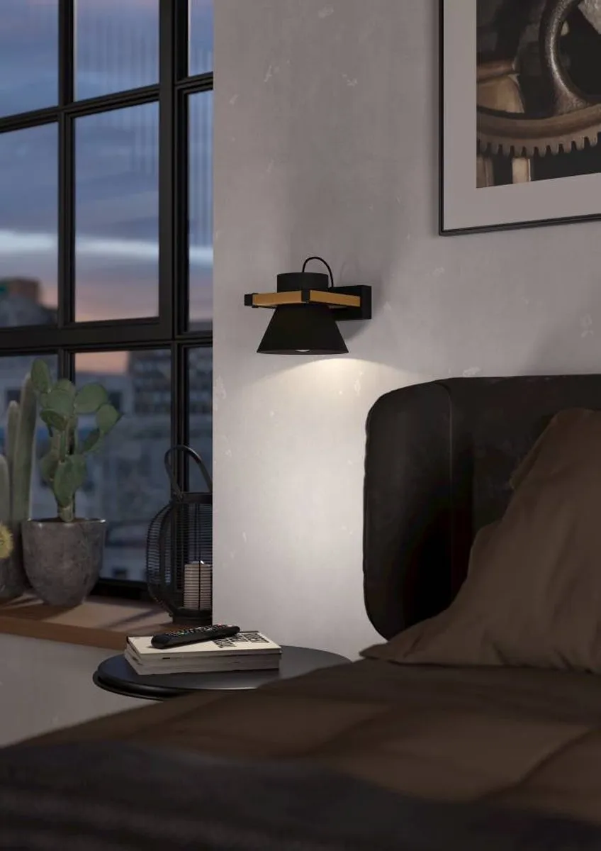 Eglo Maccles Wandlamp E27 - 18cm - Zwart/Bruin - afbeelding 6 van 6