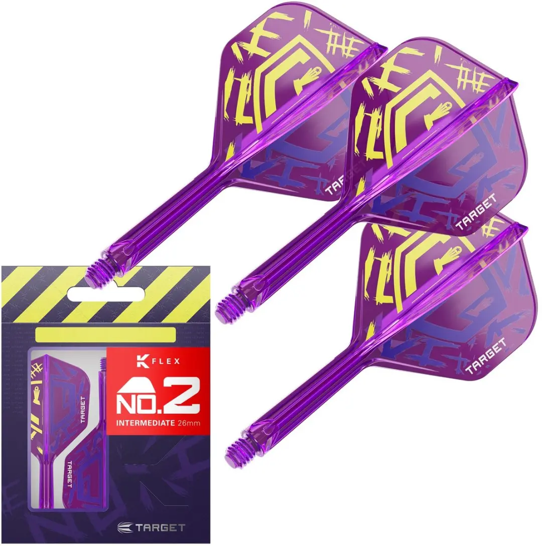 Target Darts Luke Littler World Champion K Flex Flights & Shaft Systeem - No.2 Paars Geel - 3 Stuks