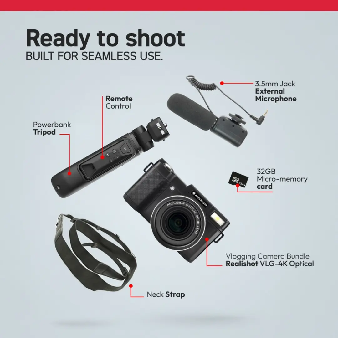 AgfaPhoto VLG4KOPT2 Vlogging-set - 4K Camera - 24MP - 32GB - Zwart