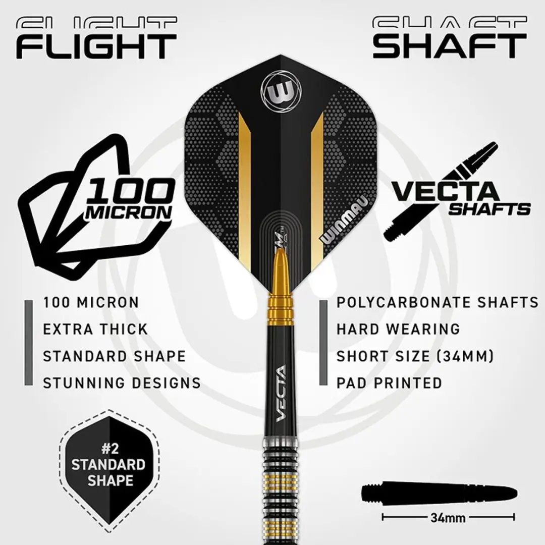 Winmau Team 360 Nicholai Bado Dartpijlen - 3 Stuks - Goud/Zilver/Zwart