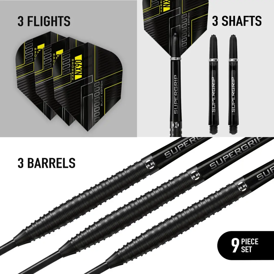 Harrows NX90 Black Edition Darts - 3 Stuks - 90% Tungsten 21GR
