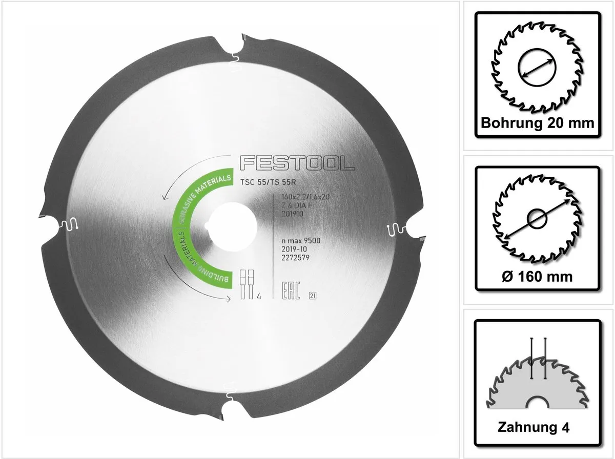 Festool Cirkelzaagblad 201910 - Ø160mm Asgat 20mm 4T
