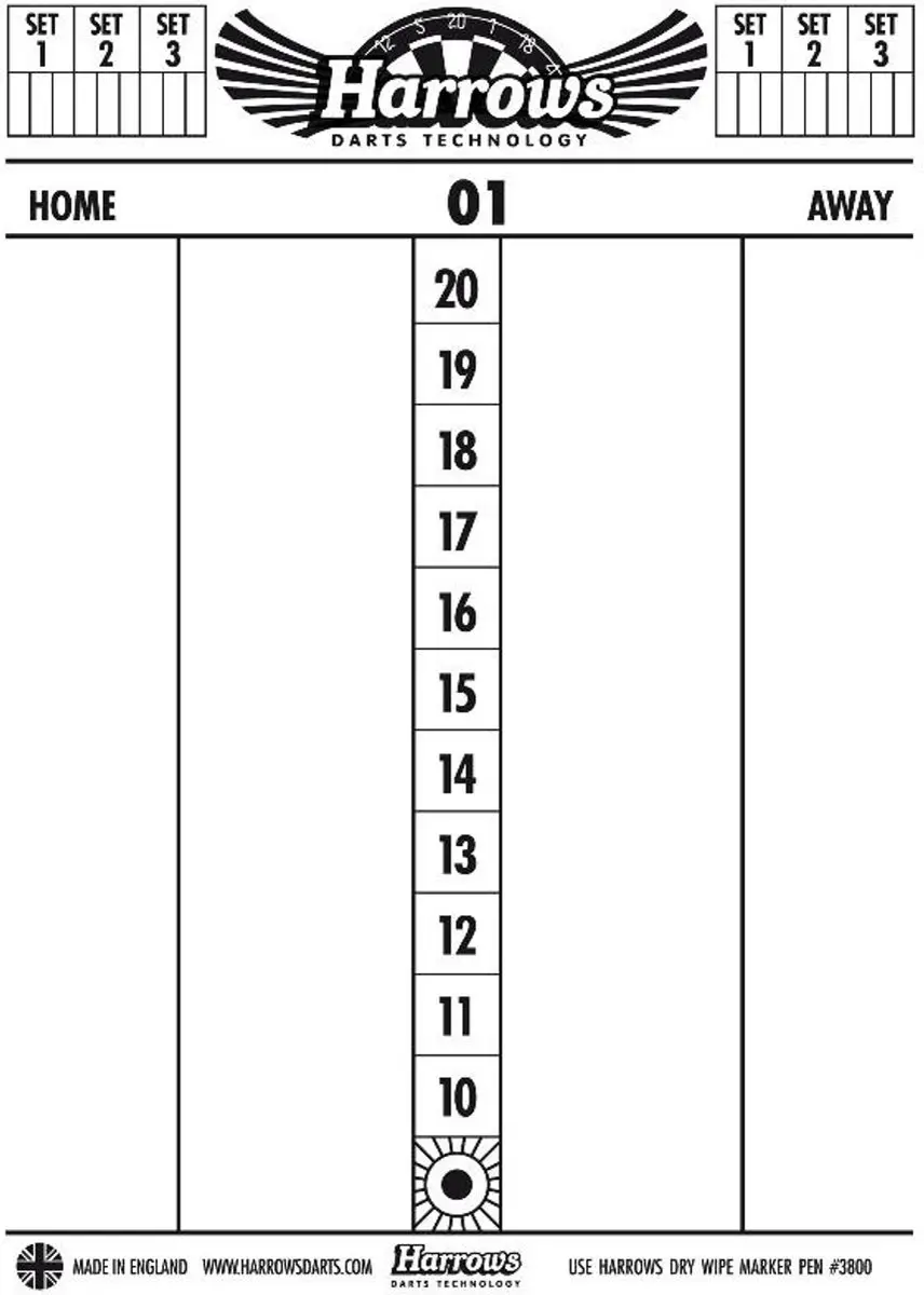 Harrows Scorebord Darts Dry Wipe Wit