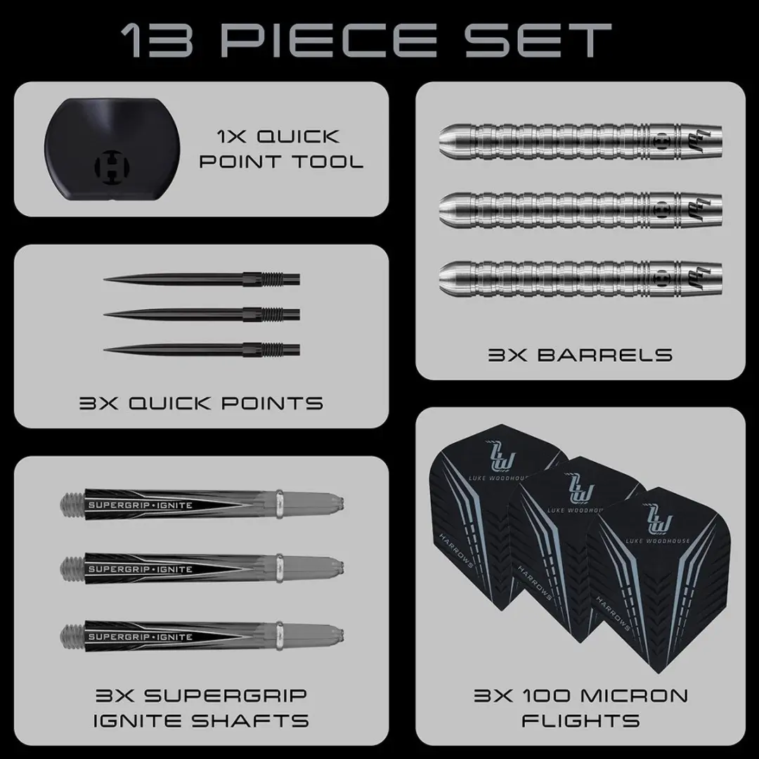 Harrows Luke Woodhouse 90% Tungsten 21GR Darts - 3 Stuks - Zilver