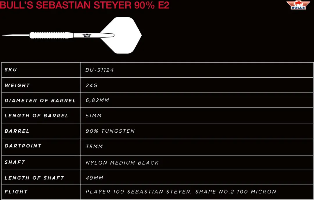 Bull's Sebastian Steyer E2 Dartpijlen 90% Tungsten 24g - 3 Stuks