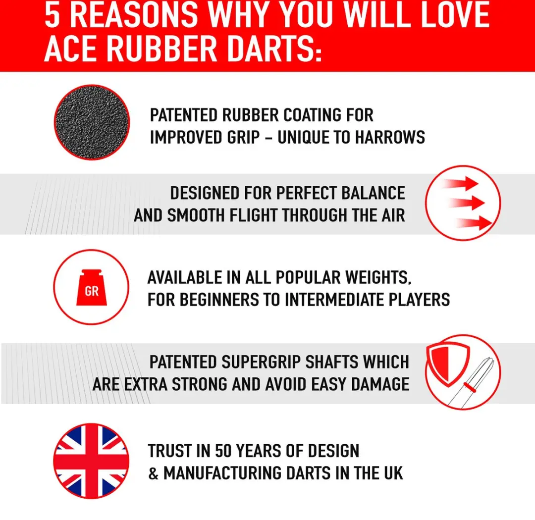 Harrows Ace Rubbergrip 22Gr - Zwart/Rood