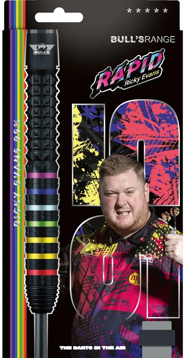 Bull's Ricky Evans Dartpijl 24g - 3 Stuks - Zwart/Regenboog