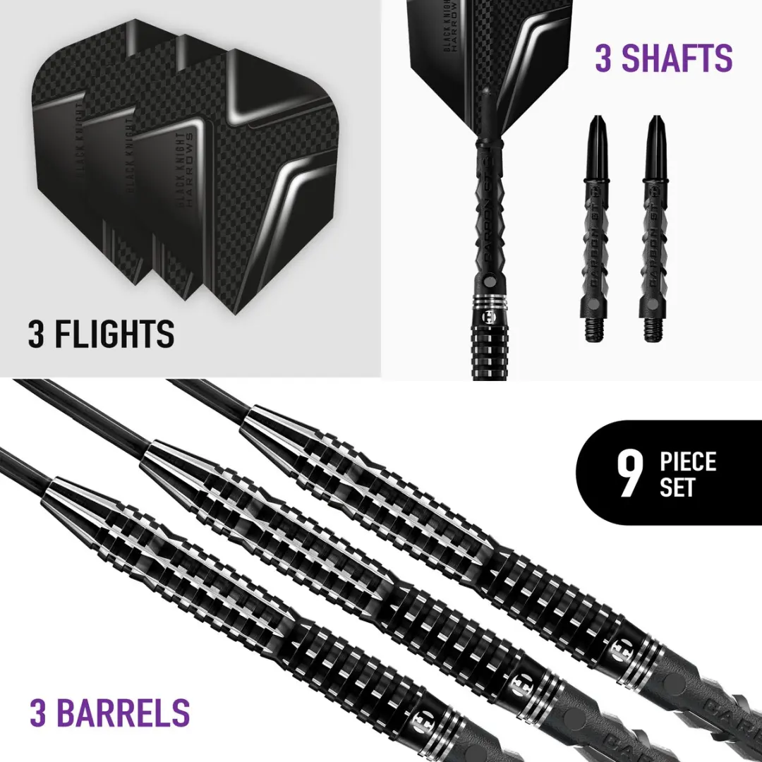 Harrows Black Knight 23gr Tungsten Darts - 3 Stuks - Zwart