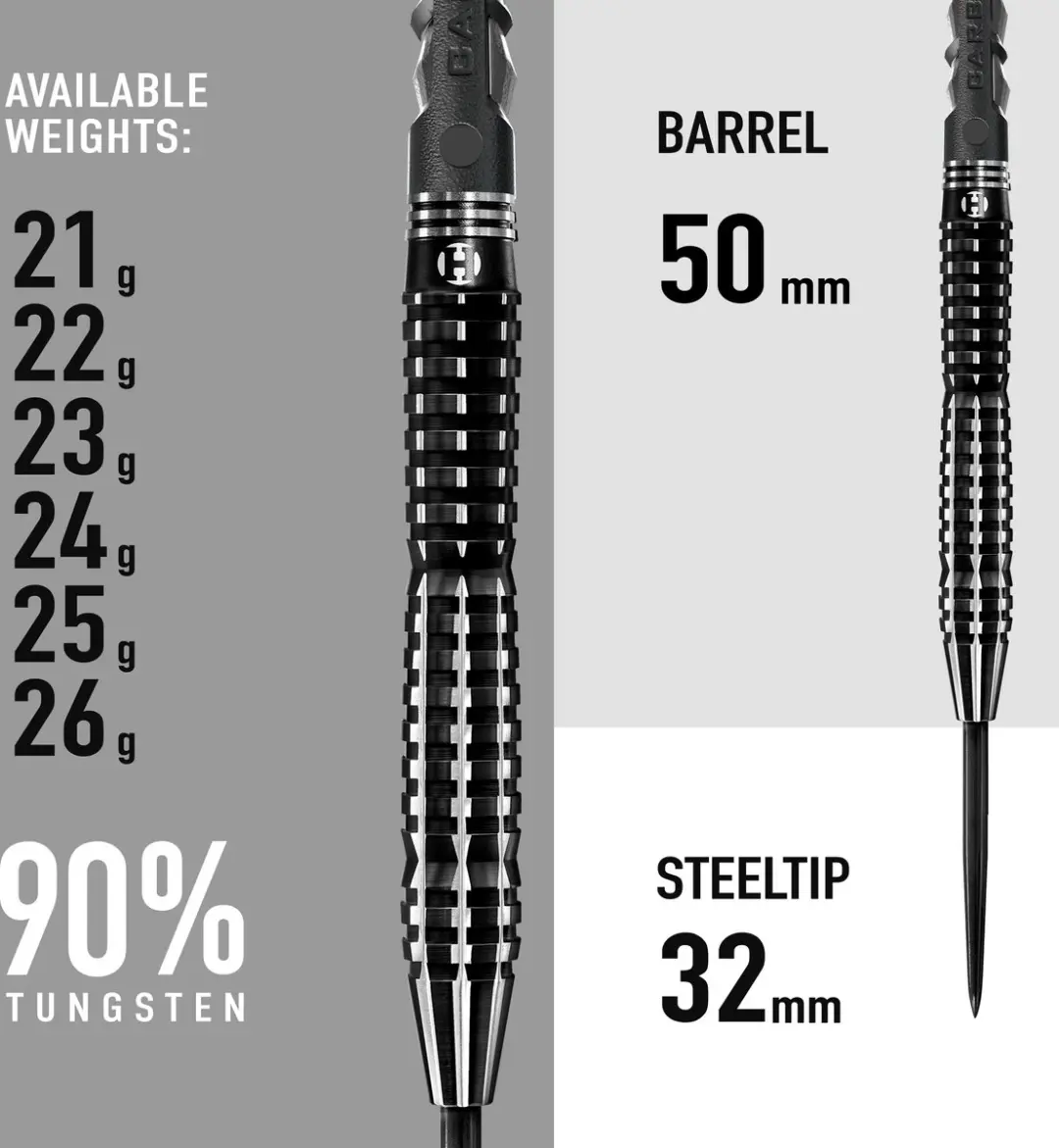 Harrows Black Knight 23gr Tungsten Darts - 3 Stuks - Zwart