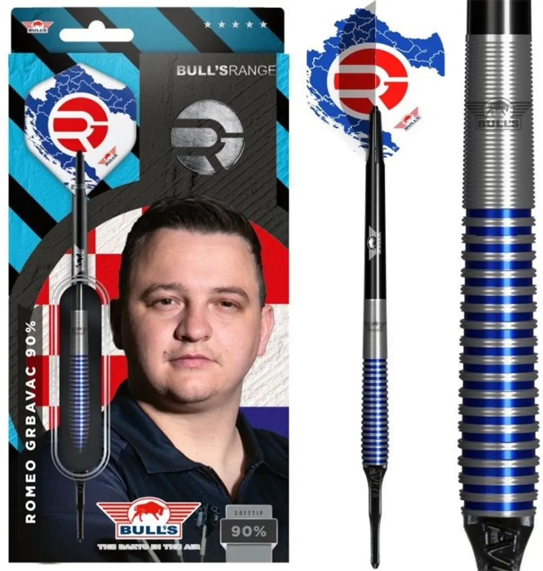 Bull's Romeo Grbavac 90% Soft Tip Dartpijlen 3 Stuks - Blauw