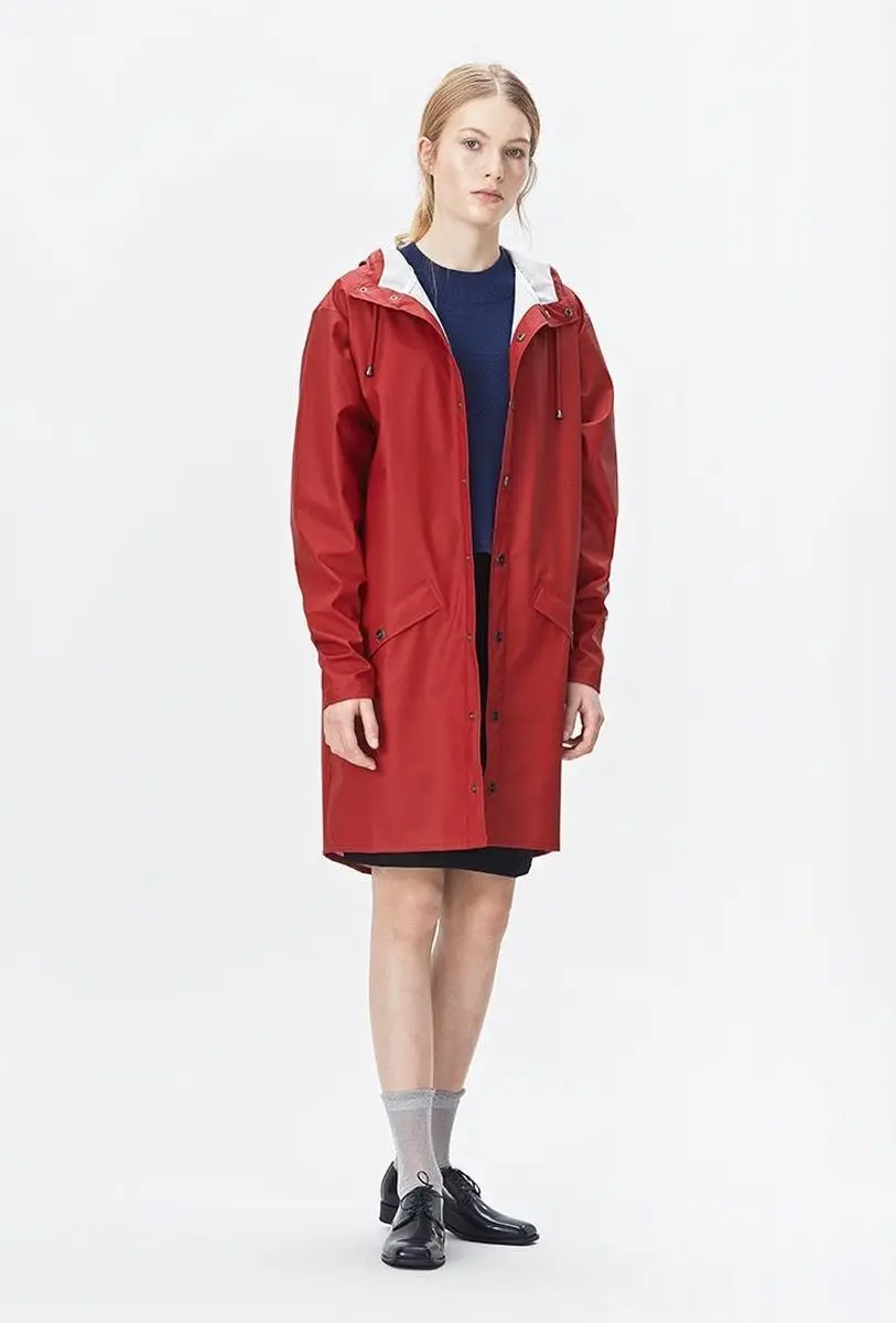 Rains Long Jacket - Herfst - Donkerrood