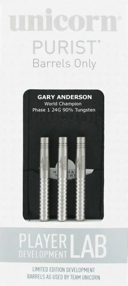 Unicorn Purist Gary Anderson W.C. Phase 1 Dartpijlen - 3 Stuks - Zilver