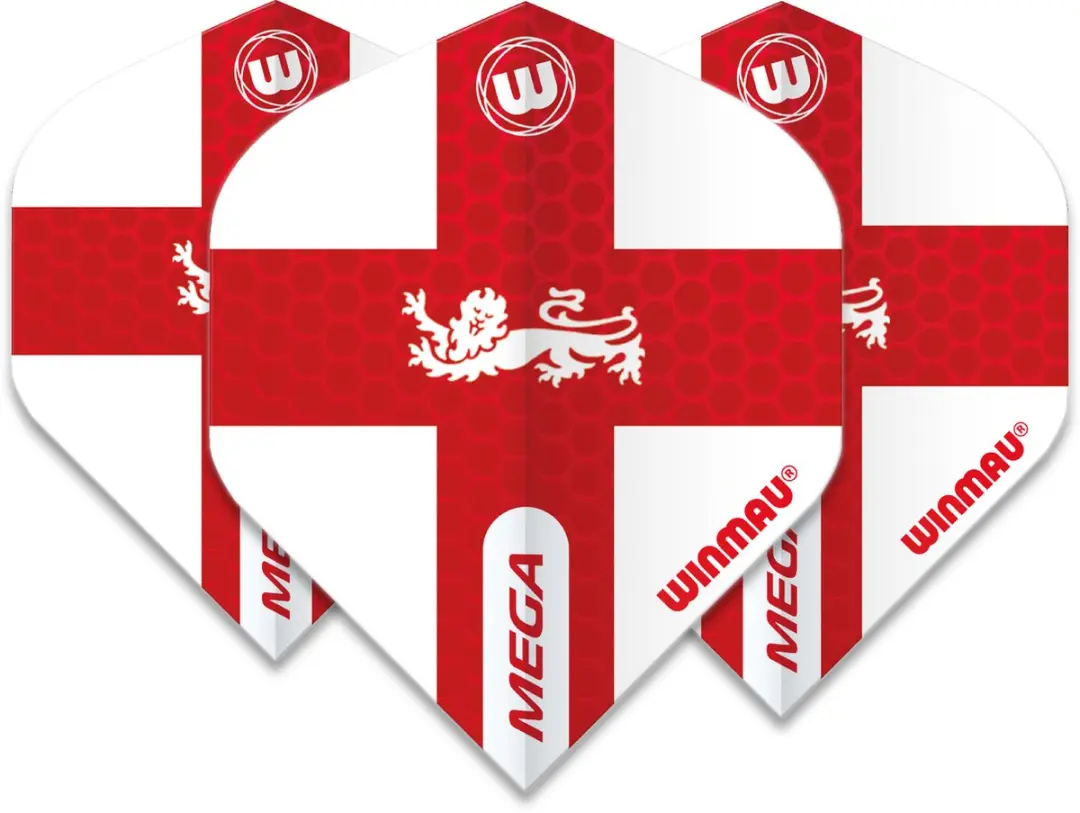 Winmau Mega Standard England Dartvluchten - 3 Stuks - Wit/Rood