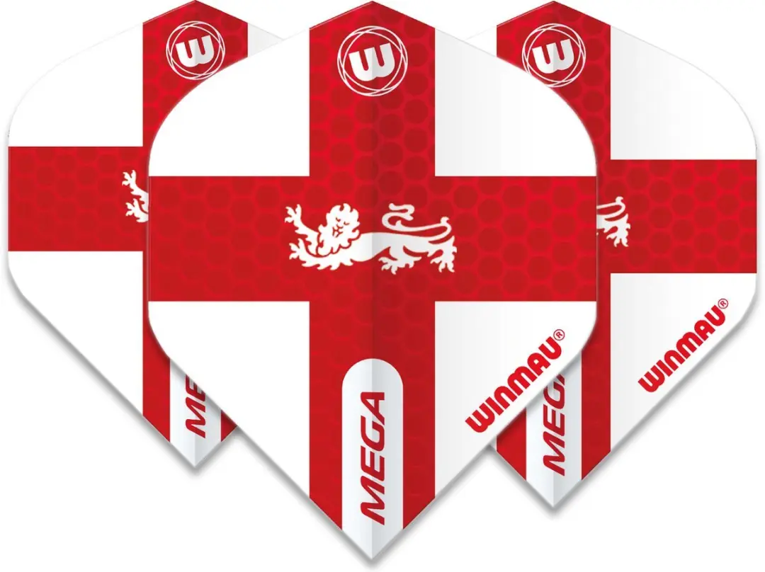 Winmau Mega Standard England Dartvluchten - 3 Stuks - Wit/Rood