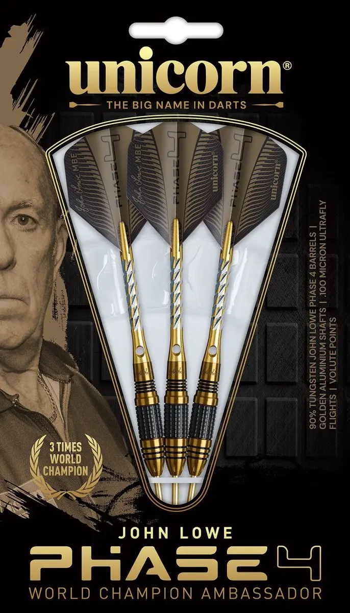 Unicorn John Lowe W.C. Phase 4 Dartpijlen - 3 Stuks - Goud