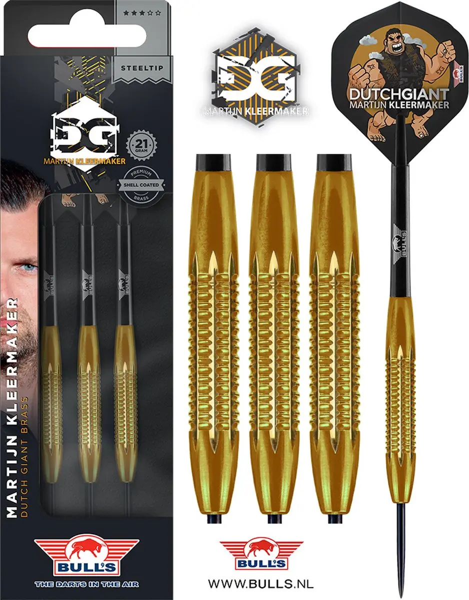 Bull's Martijn Kleermaker DG Brass Dartpijlen - 3 Stuks - Orange Gold