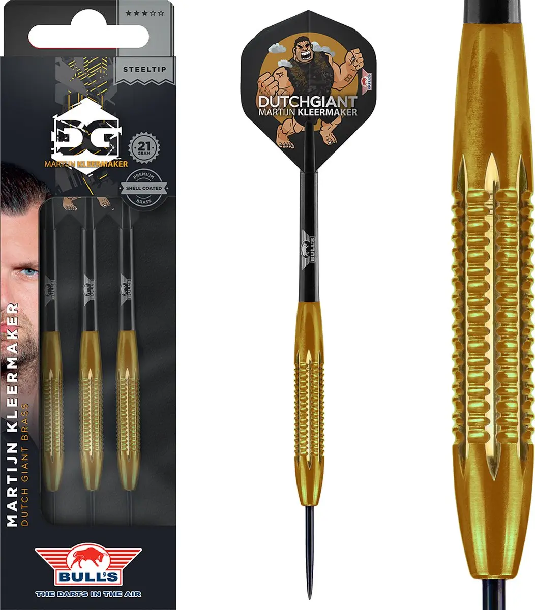 Bull's Martijn Kleermaker DG Brass Dartpijlen - 3 Stuks - Orange Gold