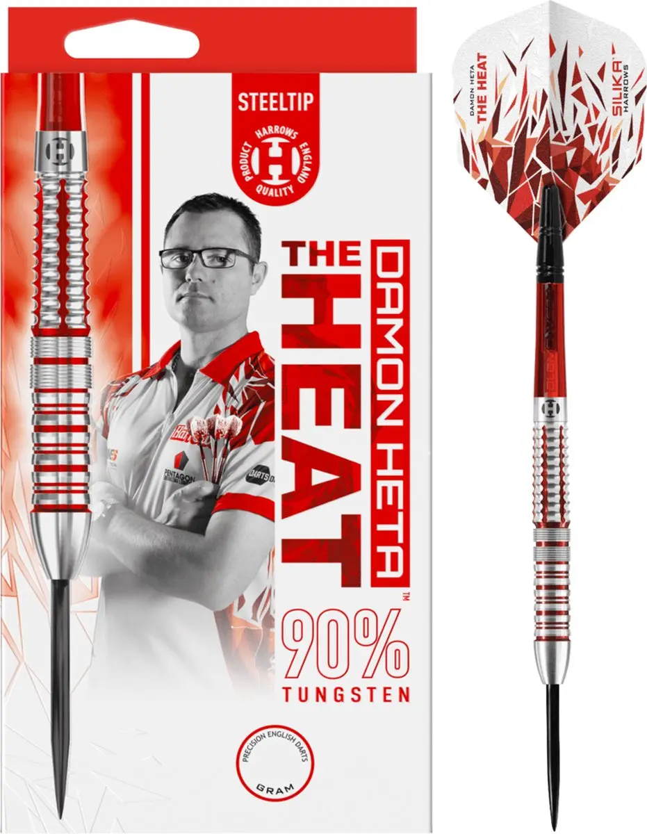 Harrows Damon Heta 90% Tungsten Darts 23g - 3 Stuks - Rood/Zilver