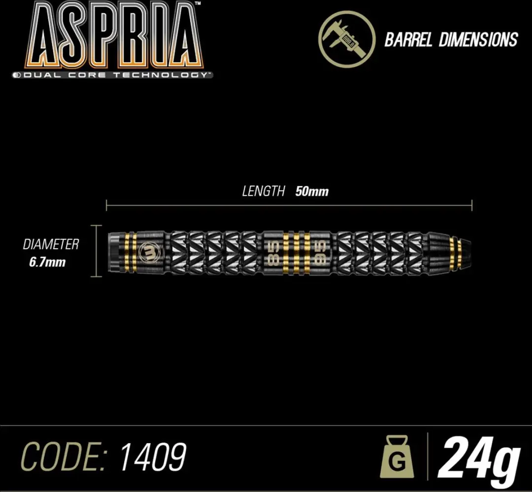 Winmau Aspria B Dartpijlen - 3 Stuks - Zwart/Goud