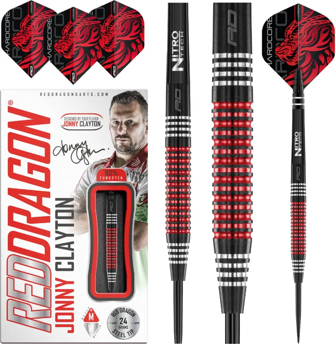 Red Dragon Jonny Clayton SE 90% Dartpijlen - 3 Stuks - Zwart/Zilver/Rood