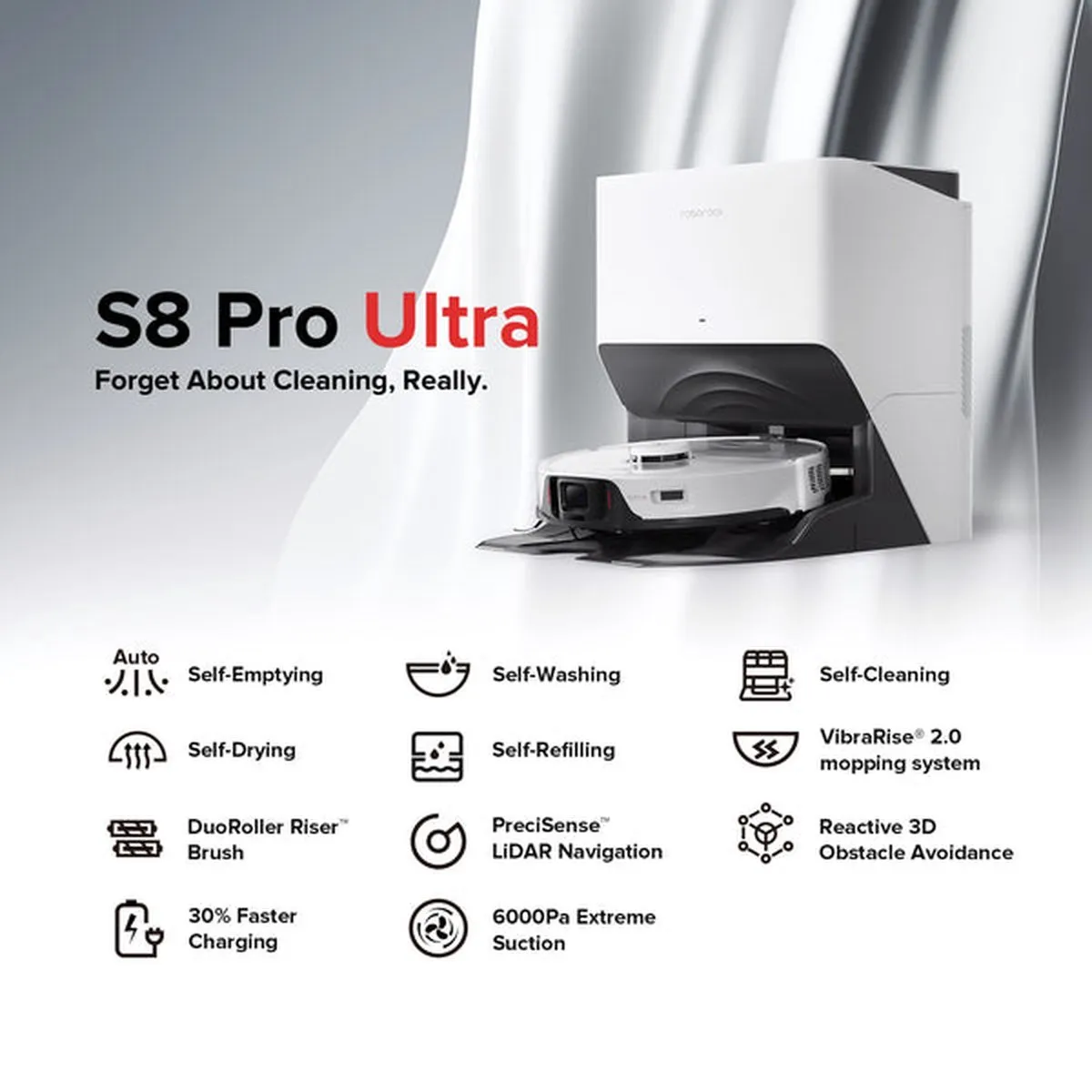 Roborock S8 Pro Ultra S8PU02-00 Stofzuiger - Wit - afbeelding 6 van 6
