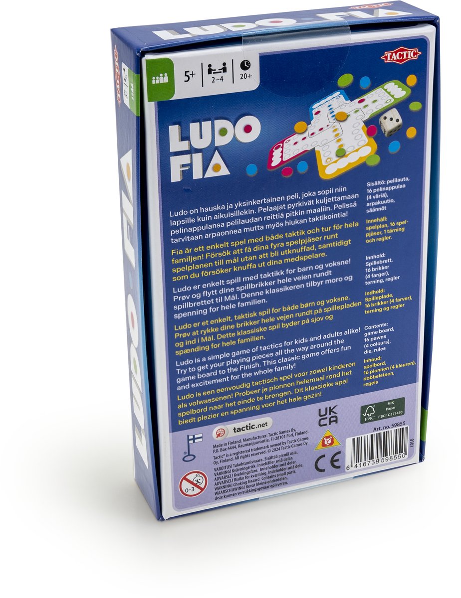 Tactic Ludo – Bordspel – Compacte Editie – Klassiek Familiespel – Vanaf 5 Jaar – 2 tot 4 Spelers