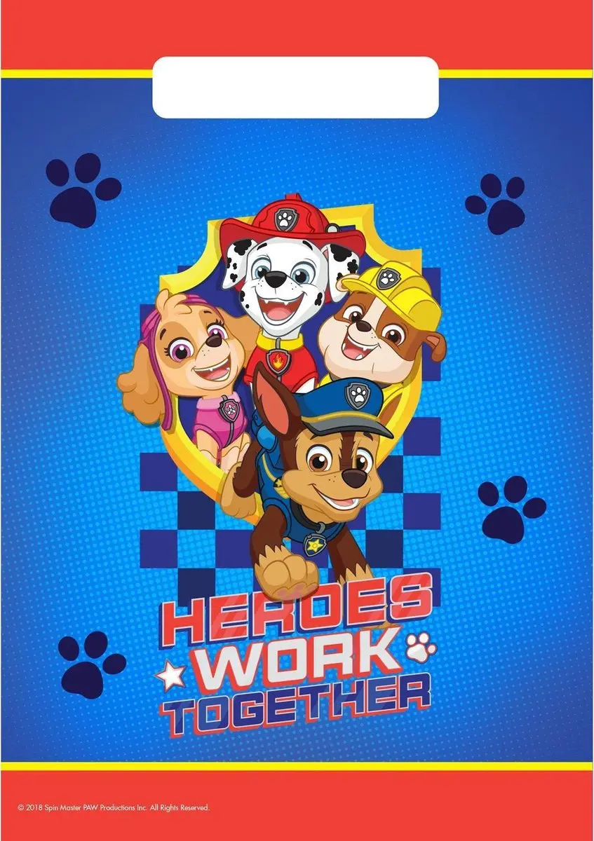 PAW Patrol Uitdeelzakjes 23x16cm - Blauw/Rood - 8 Stuks