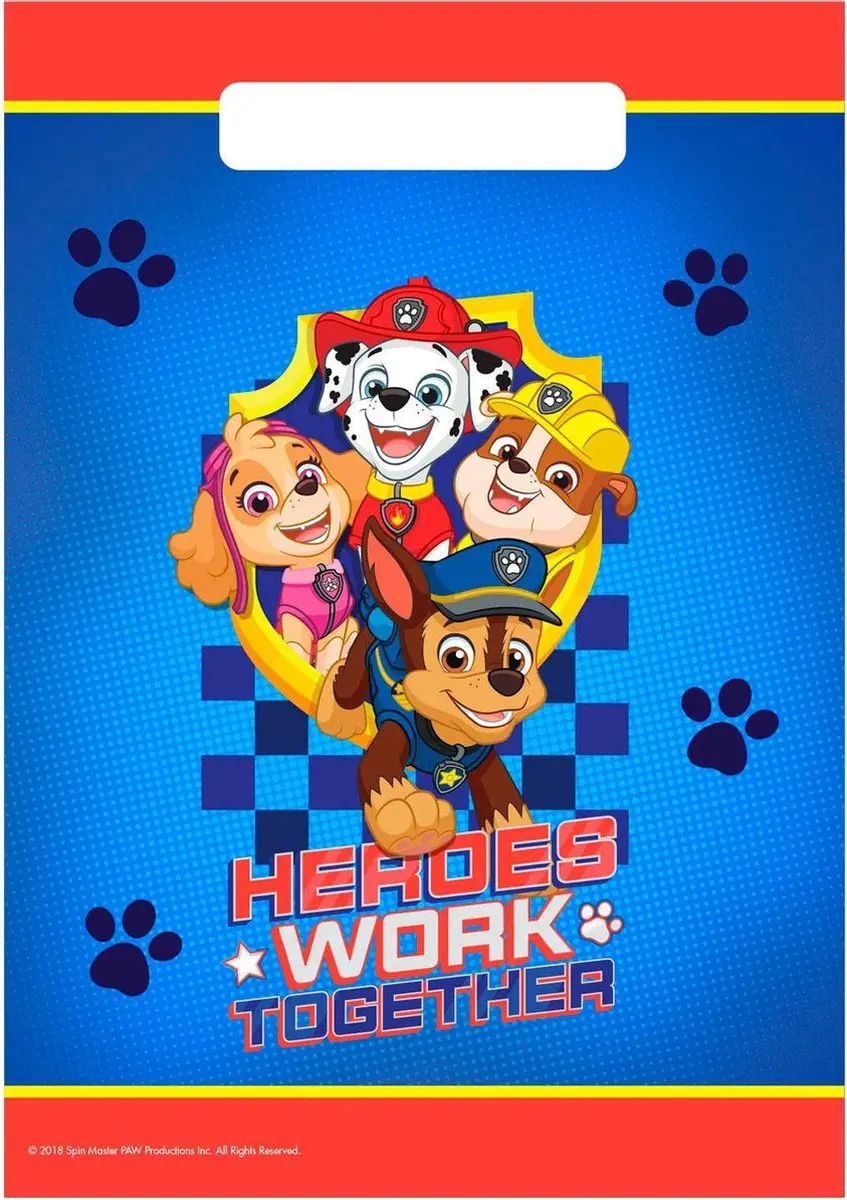 PAW Patrol Uitdeelzakjes 23x16cm - Blauw/Rood - 8 Stuks