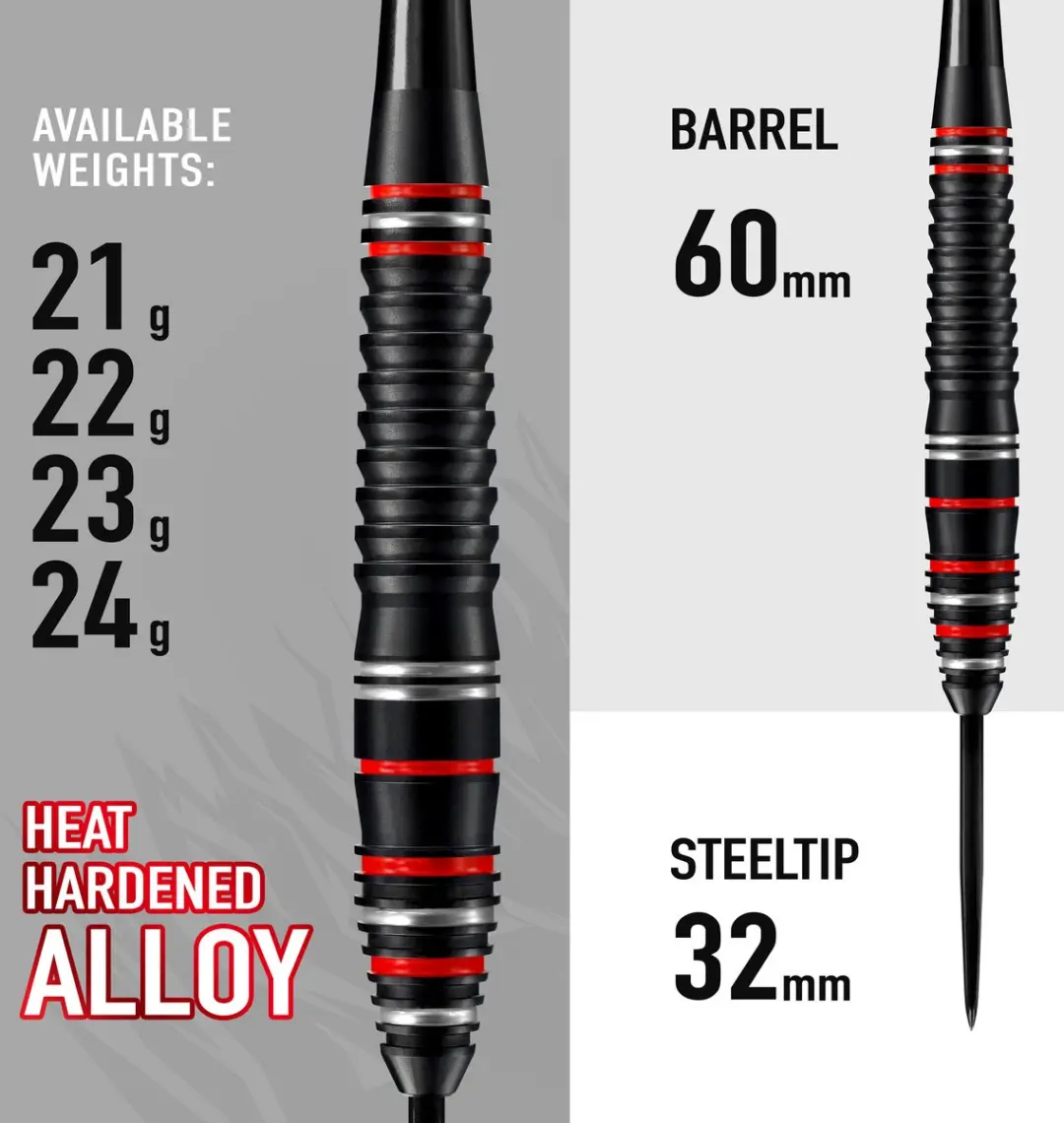 Harrows Fire High Grade Alloy 24gr - 3 Stuks - Zwart/Rood/Zilver