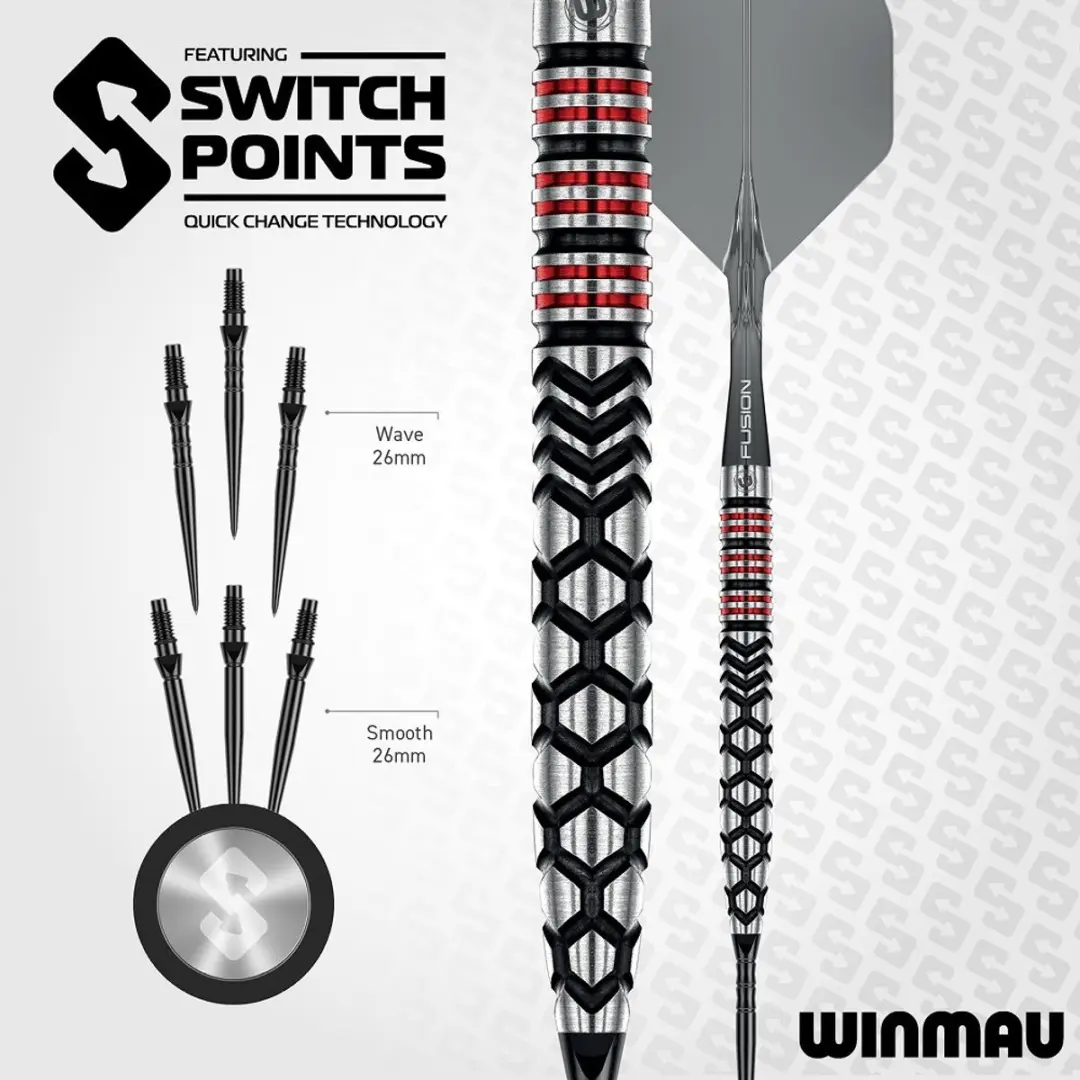 Winmau Fornax Tapered Switch Point Dartpijlen - 3 Stuks - Zwart/Zilver/Rood