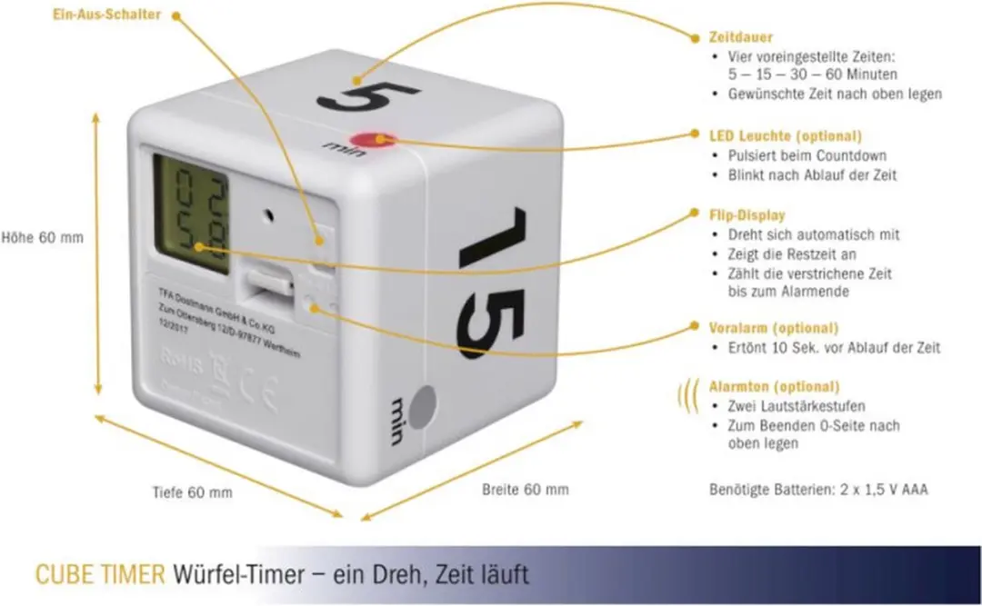 TFA Dostmann Timer Cube Digitaal - Wit