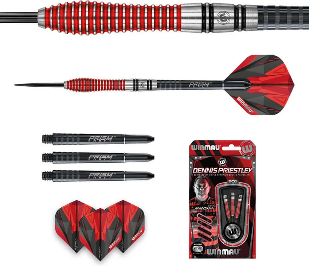 Winmau Dennis Priestley 90% Special Edition Dartpijlen - 3 Stuks - Zwart/Rood