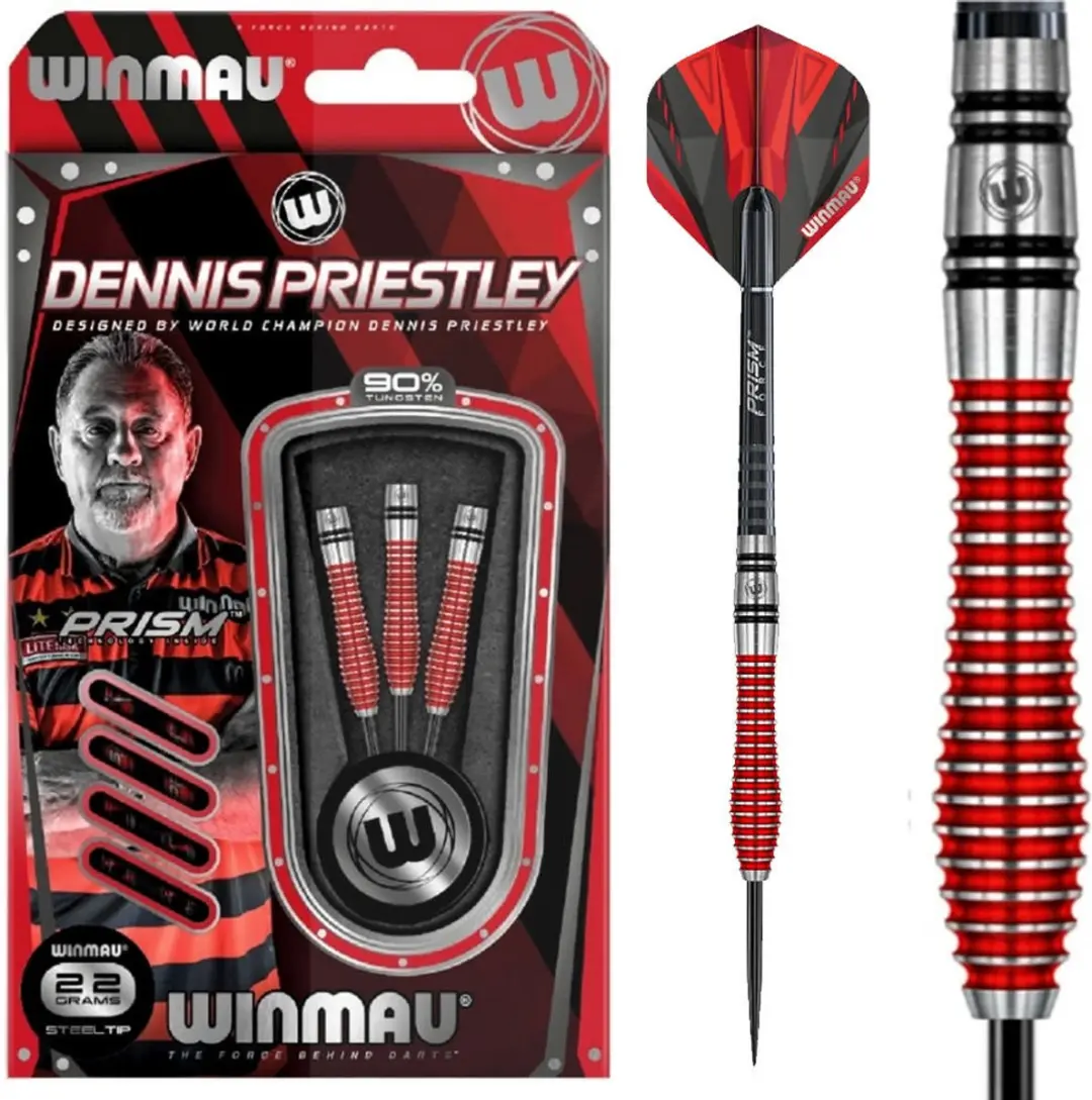 Winmau Dennis Priestley 90% Special Edition Dartpijlen - 3 Stuks - Zwart/Rood