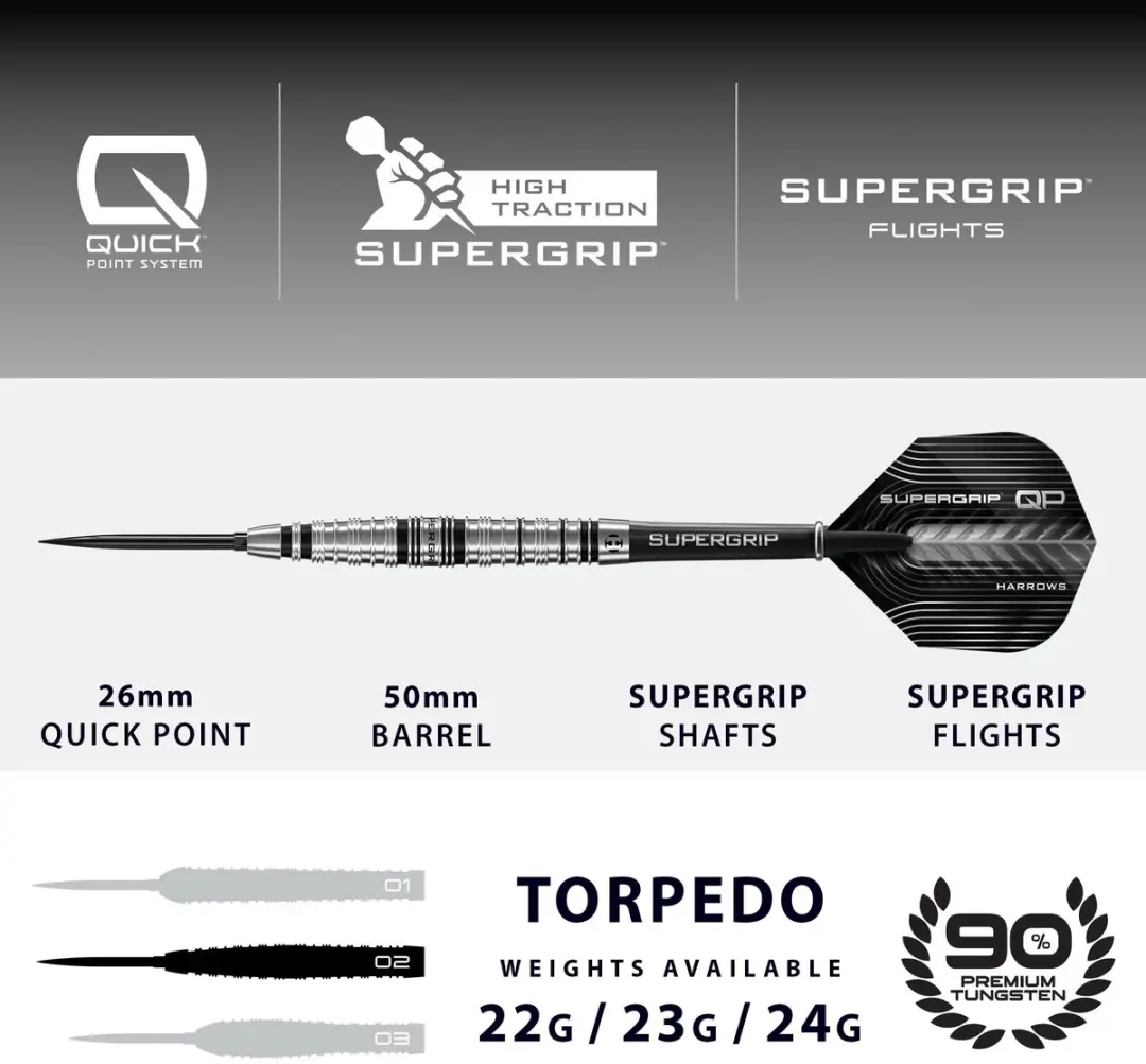 Harrows Supergrip Torpedo Quick Point BD89122 Dartpijlen - 3 Stuks