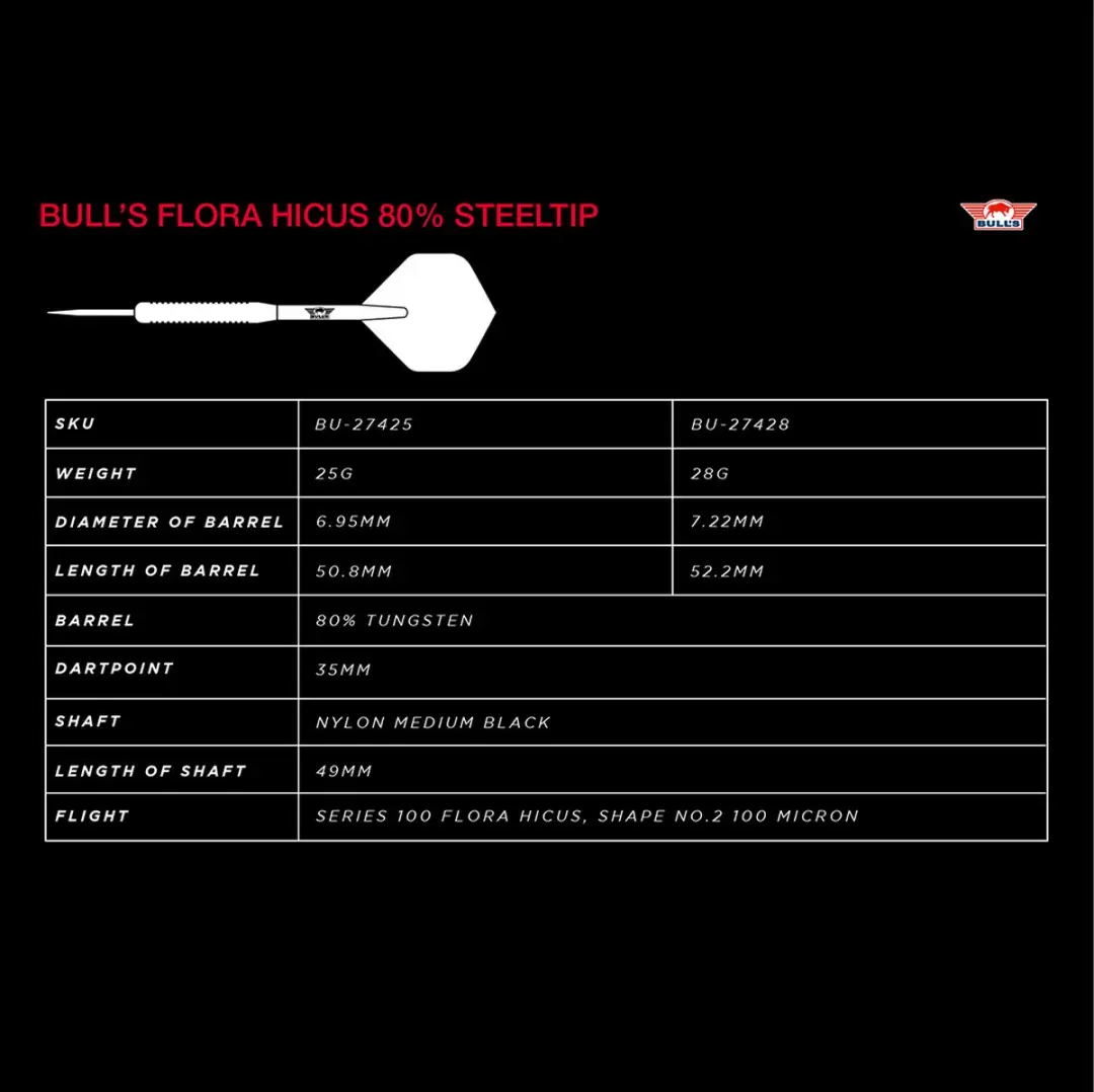 Bull's Flora Hicus 80% Dartpijlen - 25g (3 stuks)