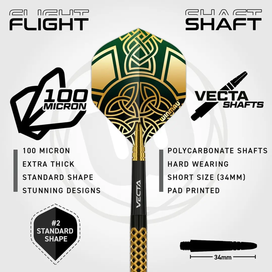 Winmau Brendan Dolan V2 Dartpijlen - 3 Stuks - Zwart/Goud