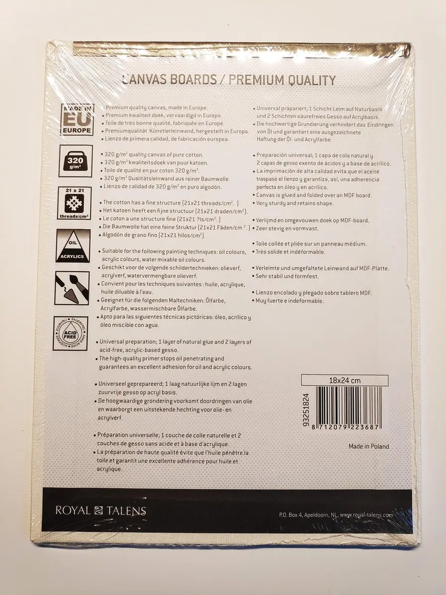 Royal Talens Canvas Board 18x24cm