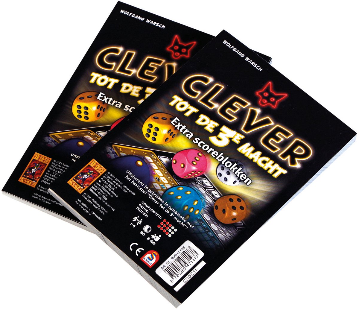 999 Games - Scoreblokken - Clever tot de 3e macht - twee stuks - Dobbelspel