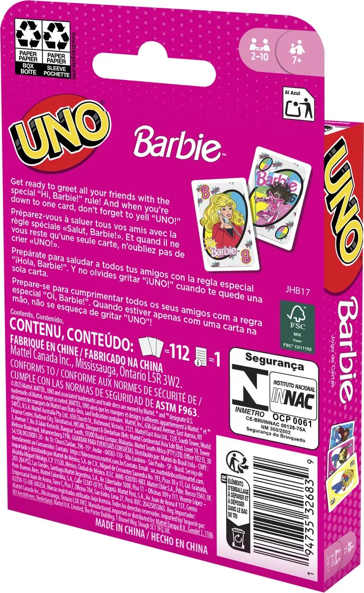Mattel UNO Barbie Kaartspel - 2-10 Spelers