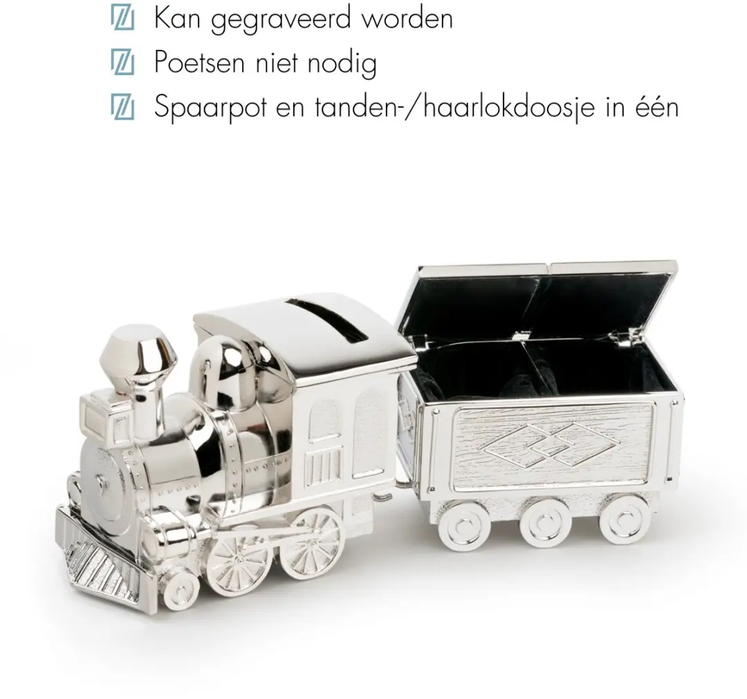 Zilverstad Spaarpot & Haarlok Tandendoosje Locomotief - Zilver