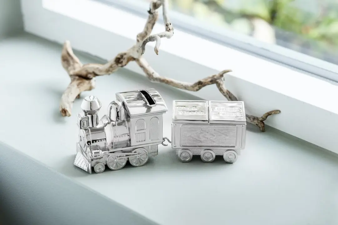 Zilverstad Spaarpot & Haarlok Tandendoosje Locomotief - Zilver