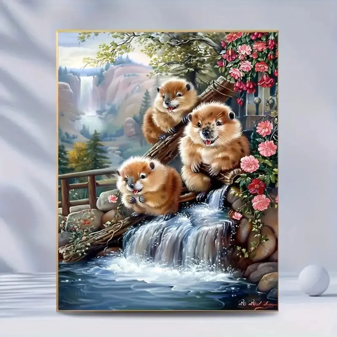 Cute Diamond Painting Bevers Water Tafereel 30x40cm